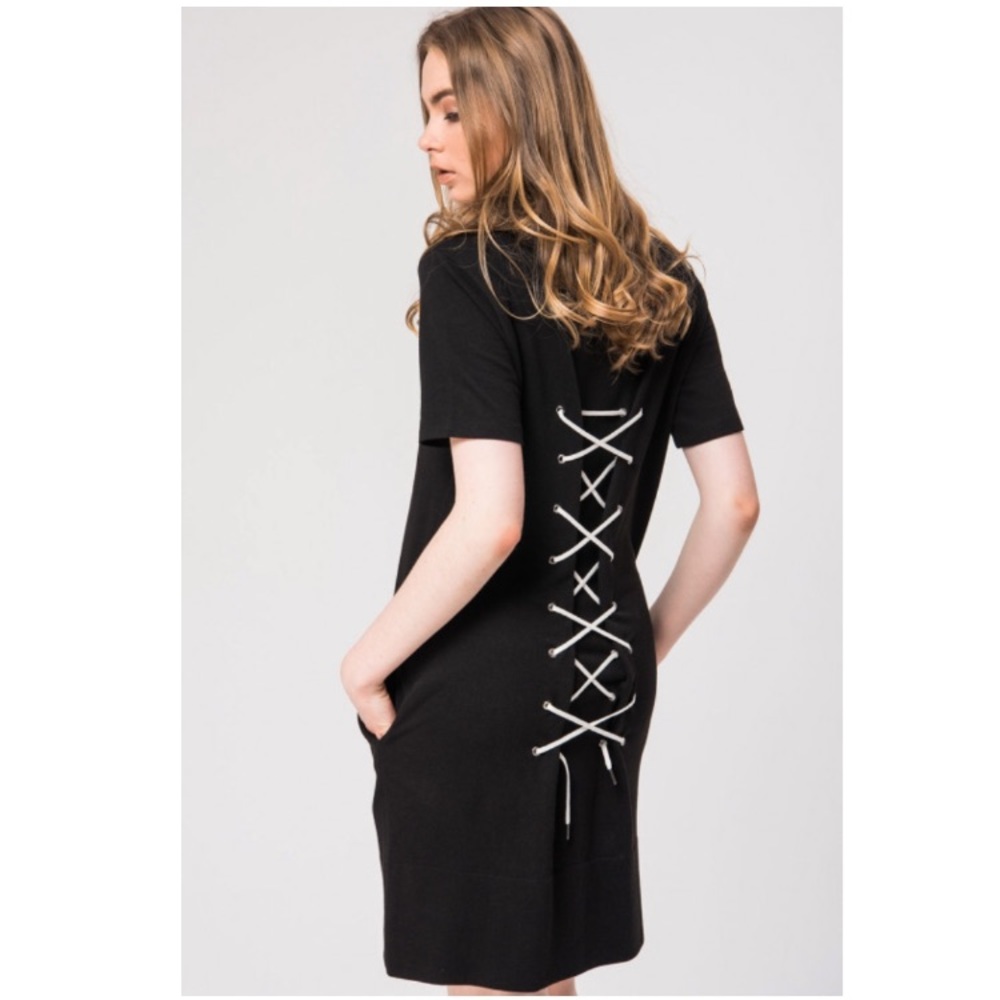 Kikiriki Black back lace up midi dress. Size small - Picture 1 of 4